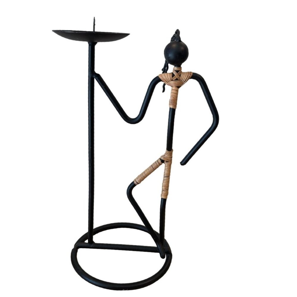 Vintage MCM Laurids Lonborg (?) Tribal Man Iron Rattan Candlestick Sculpt Art